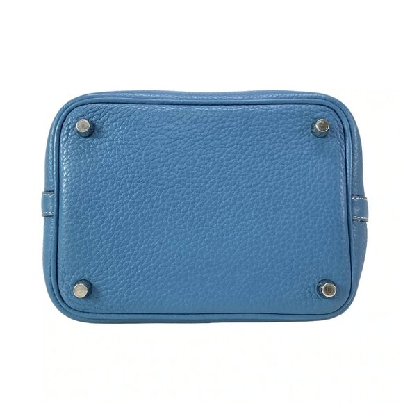 Auth HERMES Picotin Lock PM - Blue Jean Taurillon Clemence Square R Handbag - Picture 9 of 16